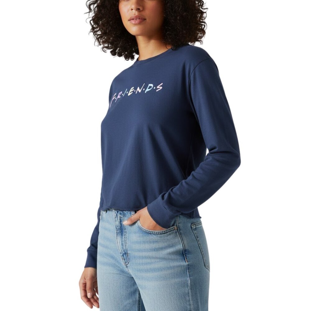 Modern Lux Friends Long Sleeve Graphic Tee Blue Crewneck – Size M